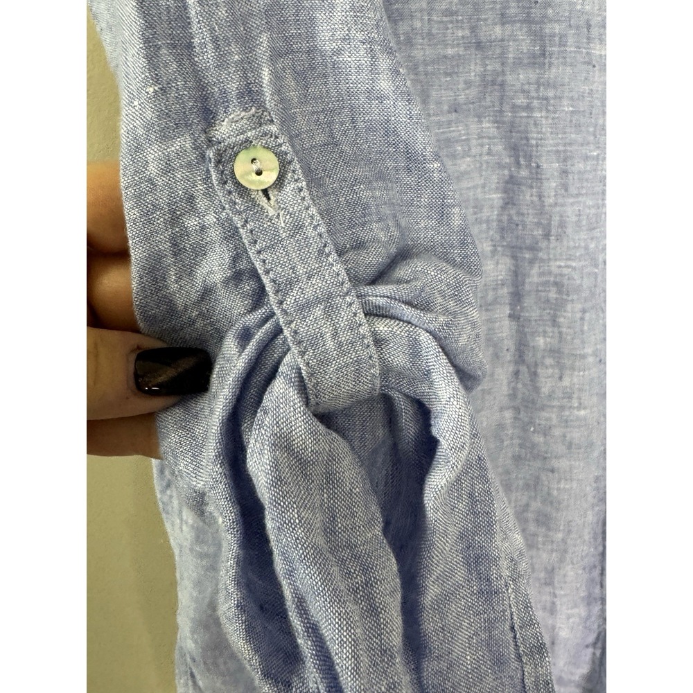 Tahari Womens 3X Linen Top Button Down Blouse Roll Tab Sleeve Coastal Cottage - Picture 6 of 11